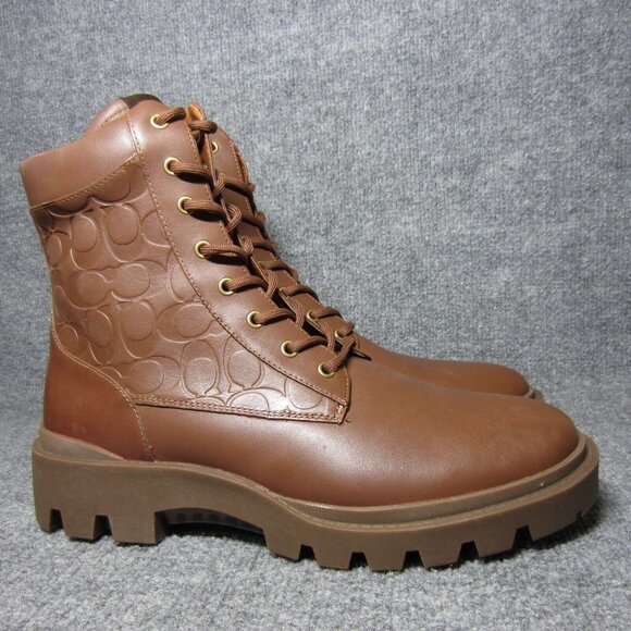 Coach Citysole Boots Mens Size 11.5 Brown Signature Logo Leather Lace Up Combat - Picture 1 of 10